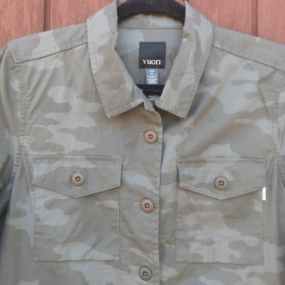 VUORI | Camo Oregano Green Ripstop Boxy Organic Cotton Button Up Front Jacket M - Picture 7 of 15